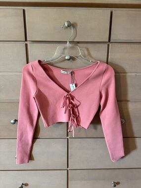 NWT | Alice & Olivia Rose Pink Lace-Up Cropped V-Neck Top